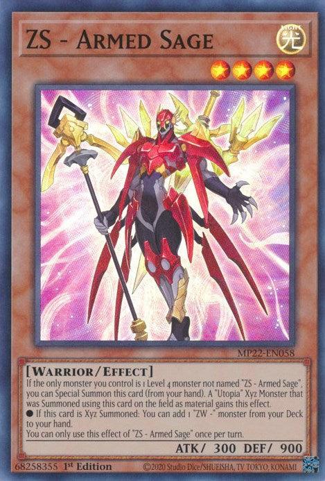 1st Edition, 2022 Tin of the Pharaoh's Gods, Effect Monster, Light, Super Rare, Warrior ZS - Armed Sage [MP22-EN058] Super Rare - Trading Card World