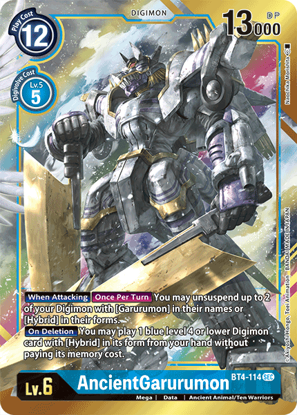 Ancient Animal/Ten Warriors, Blue, BT4-114, Data, Digimon, Great Legend, Mega, Secret Rare AncientGarurumon [BT4-114] (Alternate Art) [Great Legend] - Trading Card World