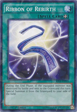 1st Edition, Battle Pack 3: Monster League, Equip Spell, Shatterfoil Rare, Spell Ribbon of Rebirth [BP03-EN153] Shatterfoil Rare - Trading Card World