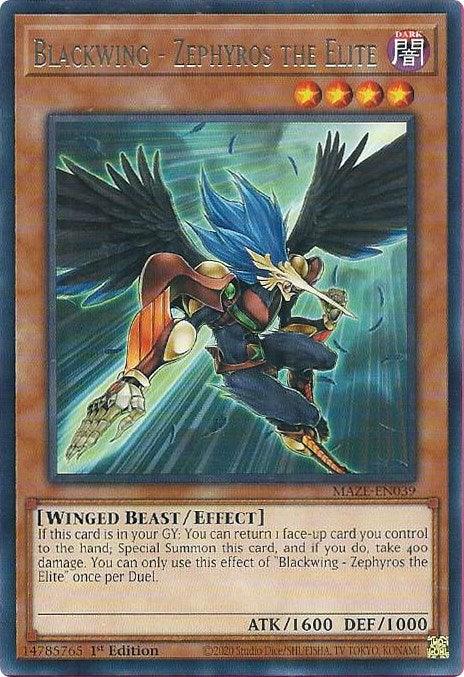 1st Edition, Dark, Effect Monster, Maze of Memories, Rare, Winged Beast Blackwing - Zephyros the Elite [MAZE-EN039] Rare - Trading Card World
