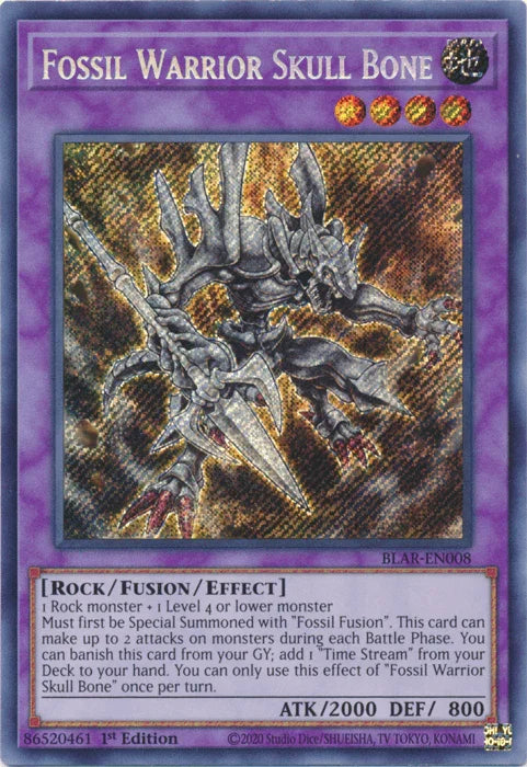 1st Edition, Battles of Legend: Armageddon, Earth, Fusion/Effect Monster, Rock, Secret Rare Fossil Warrior Skull Bone [BLAR-EN008] Secret Rare - Trading Card World