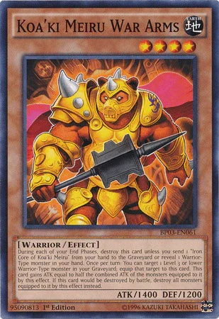 1st Edition, Battle Pack 3: Monster League, Common, Earth, Effect Monster, Warrior Koa'ki Meiru War Arms [BP03-EN061] Common - Trading Card World