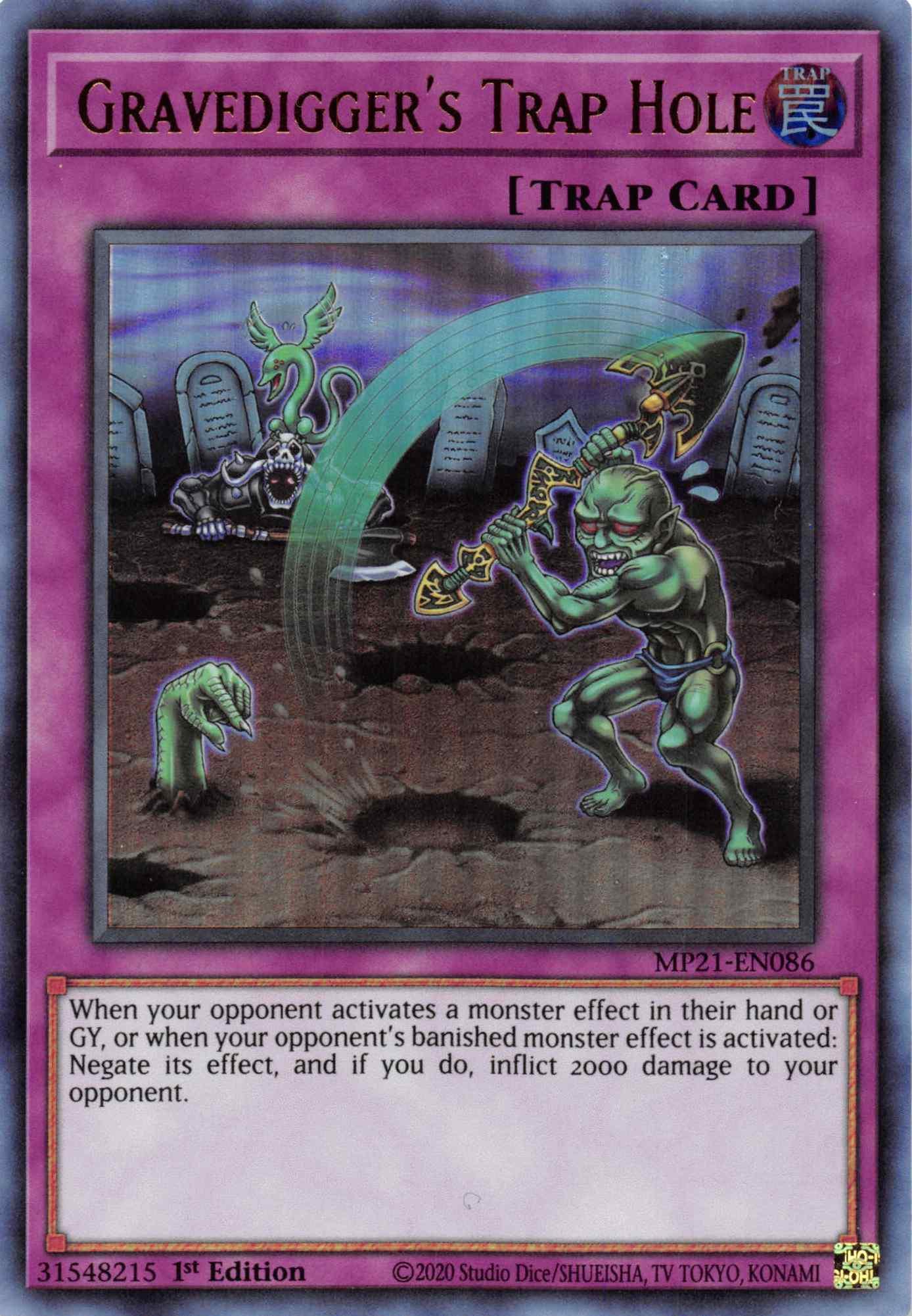 1st Edition, 2021 Tin of Ancient Battles, Normal Trap, Trap, Ultra Rare Gravedigger's Trap Hole [MP21-EN086] Ultra Rare - Trading Card World