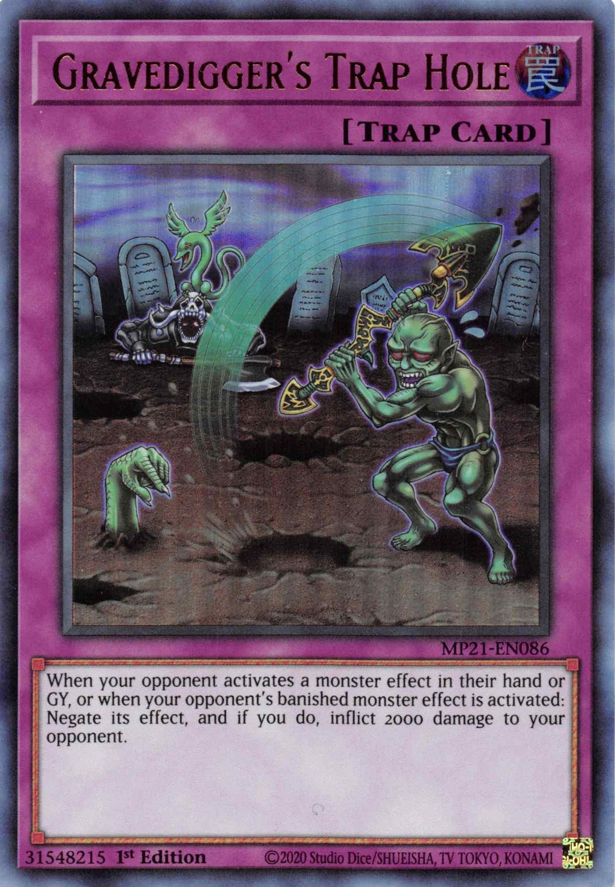 1st Edition, 2021 Tin of Ancient Battles, Normal Trap, Trap, Ultra Rare Gravedigger's Trap Hole [MP21-EN086] Ultra Rare - Trading Card World