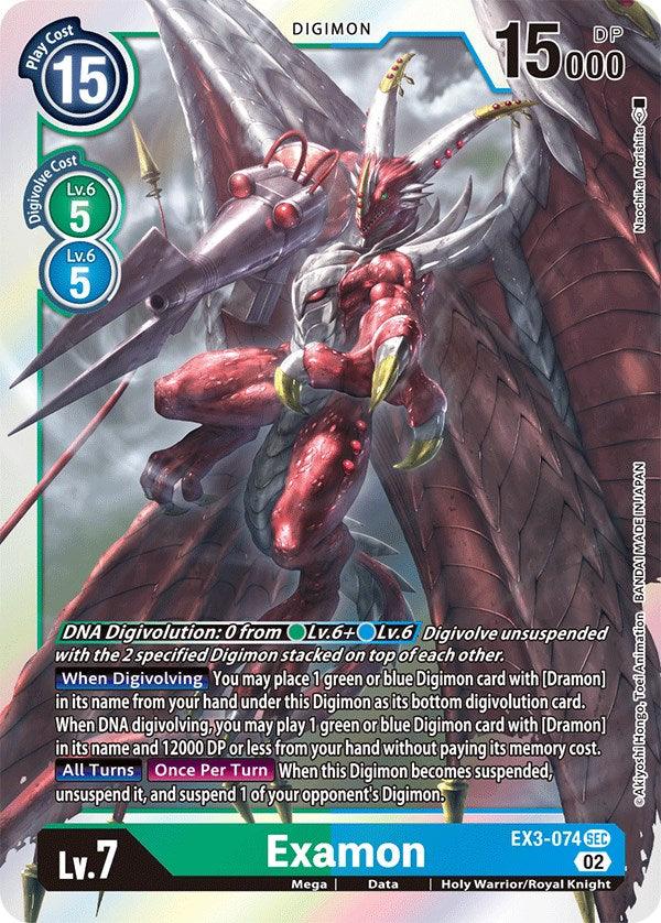 Blue;Green, Data, Digimon, Draconic Roar, EX3-074, Holy Warrior/Royal Knight, Mega, Secret Rare Examon [EX3-074] [Draconic Roar] - Trading Card World