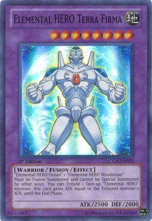 1st Edition, Earth, Fusion/Effect Monster, Legendary Collection 2, Super Rare, Unlimited, Warrior Elemental HERO Terra Firma [LCGX-EN075] Super Rare - Trading Card World