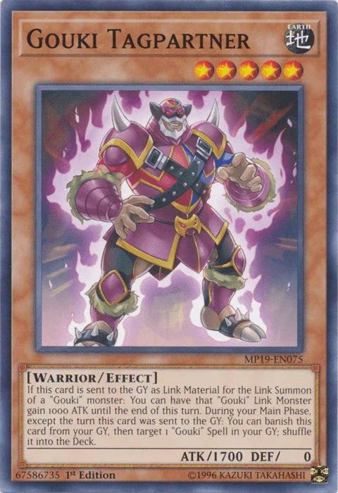 1st Edition, 2019 Gold Sarcophagus Tin Mega Pack, Common, Earth, Effect Monster, Unlimited, Warrior Gouki Tagpartner [MP19-EN075] Common - Trading Card World