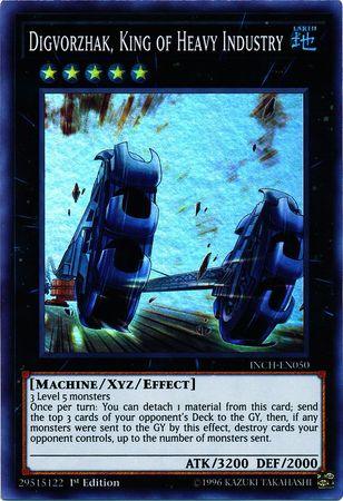 1st Edition, Earth, Machine, Super Rare, The Infinity Chasers, Xyz/Effect Monster Digvorzhak, King of Heavy Industry [INCH-EN050] Super Rare - Trading Card World