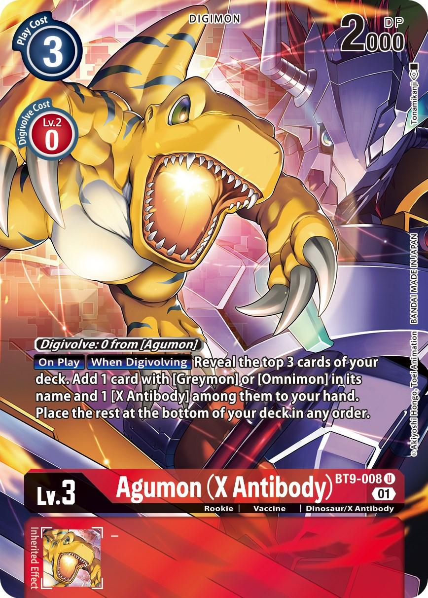 BT9-008, Digimon, Dinosaur/X Antibody, Red, Rookie, Uncommon, Vaccine, X Record Agumon (X Antibody) [BT9-008] (Alternate Art) [X Record] - Trading Card World