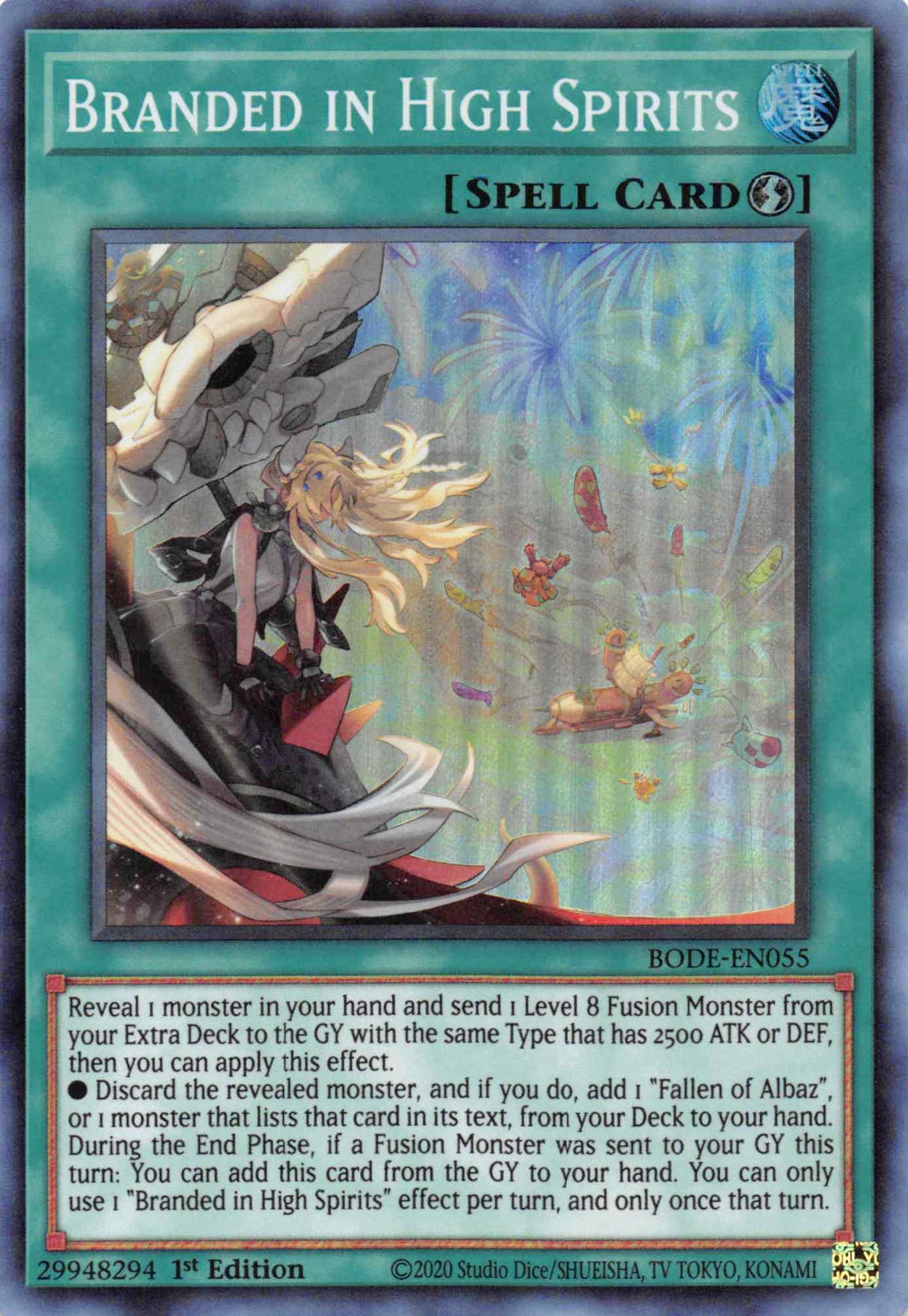 1st Edition, Burst of Destiny, Quick-Play Spell, Spell, Super Rare Branded in High Spirits [BODE-EN055] Super Rare - Trading Card World