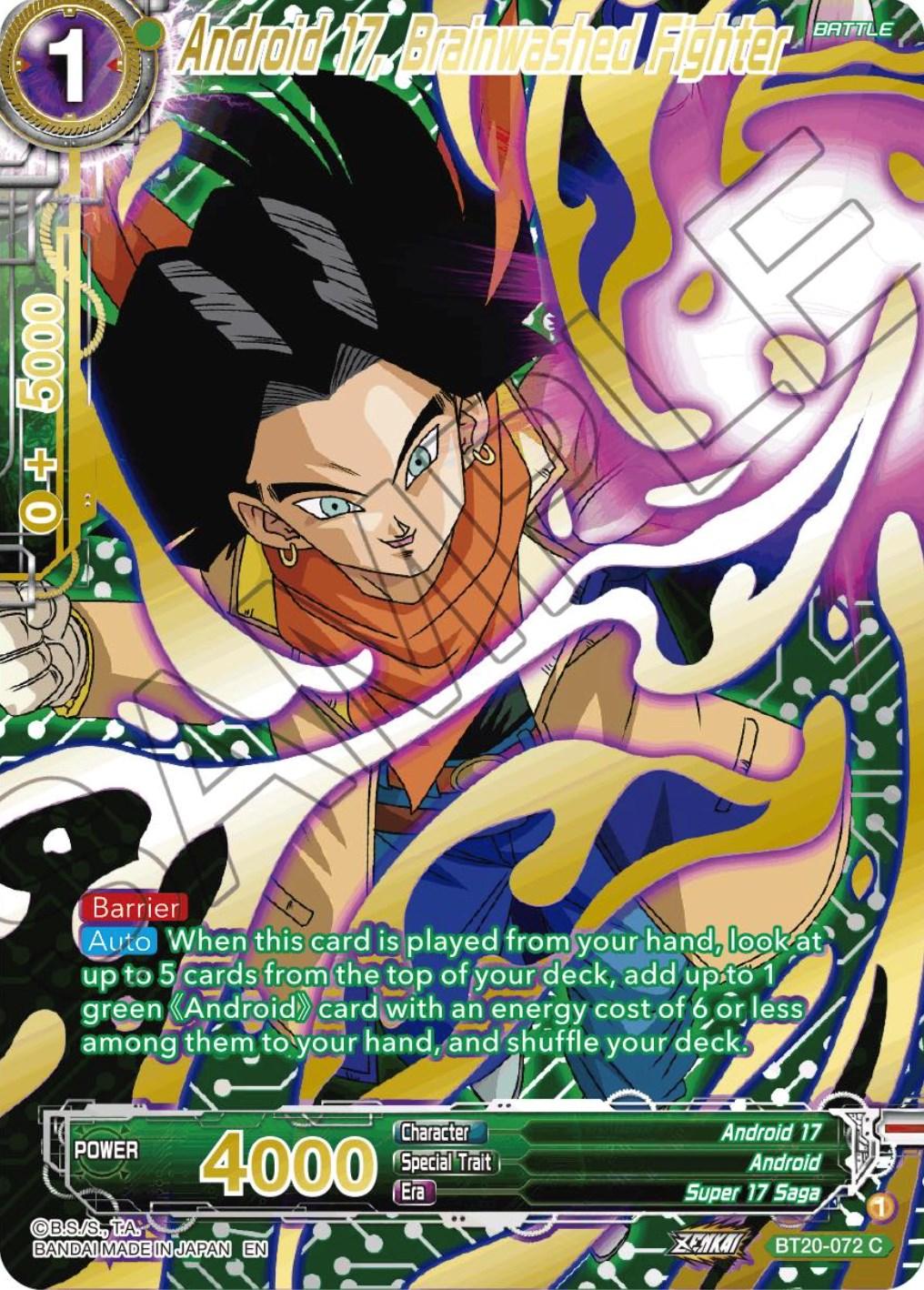 Android, Android 17, Battle, BT20-072, Common, Green, Parallel Foil, Power Absorbed, Super 17 Saga Android 17, Brainwashed Fighter (Gold-Stamped) (BT20-072) [Power Absorbed] - Trading Card World