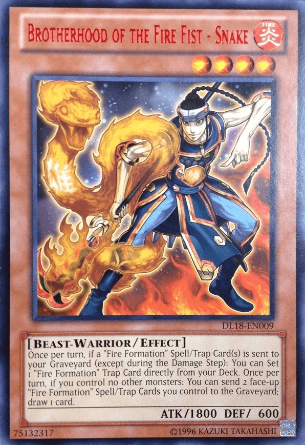 Beast-Warrior, Duelist League Promo, Effect Monster, Fire, Rare, Unlimited Brotherhood of the Fire Fist - Snake (Red) [DL18-EN009] Rare - Trading Card World