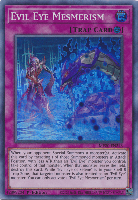1st Edition, 2020 Tin of Lost Memories, Continuous Trap, Super Rare, Trap Evil Eye Mesmerism [MP20-EN243] Super Rare - Trading Card World