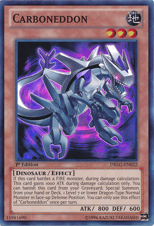 1st Edition, Dinosaur, Dragons of Legend, Earth, Effect Monster, Super Rare, Unlimited Carboneddon [DRLG-EN022] Super Rare - Trading Card World