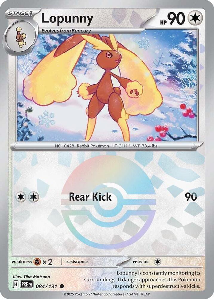 084, Colorless, Common, Fighting [x2], Holofoil, Scarlet & Violet: Prismatic Evolutions Lopunny (084/131) (Poke Ball Pattern) [Scarlet & Violet: Prismatic Evolutions] - Trading Card World