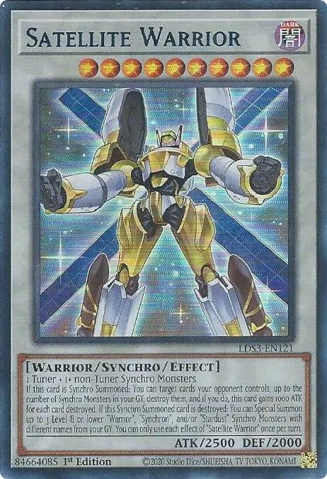 1st Edition, Dark, Legendary Duelists: Season 3, Synchro/Effect Monster, Ultra Rare, Warrior Satellite Warrior (Blue) [LDS3-EN121] Ultra Rare - Trading Card World