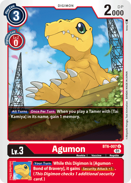 BT6-007, Digimon, Double Diamond, Red, Reptile, Rookie, Uncommon, Vaccine Agumon [BT6-007] [Double Diamond] - Trading Card World