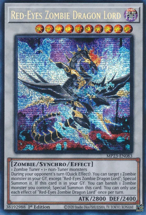 1st Edition, Dark, Dueling Heroes Collectors Tin - Mega Pack (25th Anniversary Edition), Prismatic Secret Rare, Synchro/Effect Monster, Zombie Red-Eyes Zombie Dragon Lord [MP23-EN083] Prismatic Secret Rare - Trading Card World