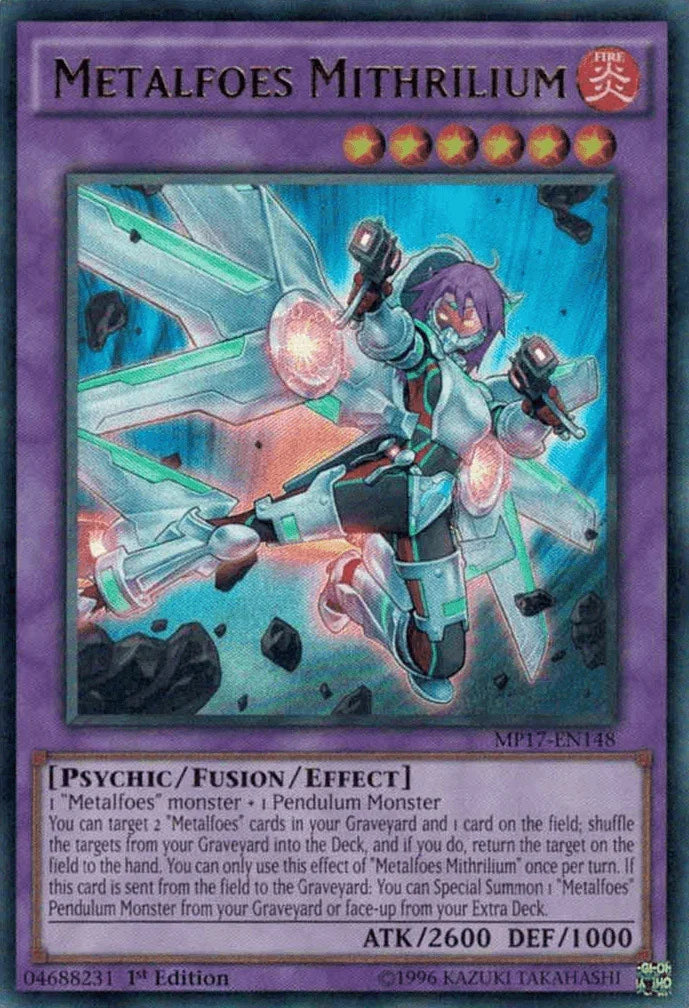 1st Edition, 2017 Mega-Tins Mega Pack, Fire, Fusion/Effect Monster, Psychic, Ultra Rare Metalfoes Mithrilium [MP17-EN148] Ultra Rare - Trading Card World