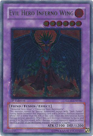1st Edition, Fiend, Fire, Fusion/Effect Monster, Gladiator's Assault, Ultimate Rare, Unlimited Evil Hero Inferno Wing [GLAS-EN038] Ultimate Rare - Trading Card World