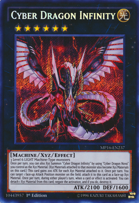 1st Edition, 2016 Mega-Tins Mega Pack, Light, Machine, Secret Rare, Unlimited, Xyz/Effect Monster Cyber Dragon Infinity [MP16-EN237] Secret Rare - Trading Card World