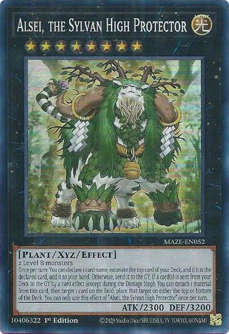 1st Edition, Light, Maze of Memories, Plant, Super Rare, Xyz/Effect Monster Alsei, the Sylvan High Protector [MAZE-EN052] Super Rare - Trading Card World