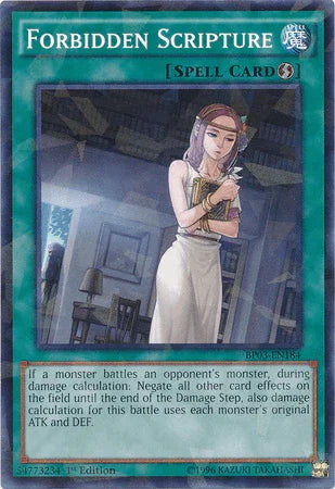 1st Edition, Battle Pack 3: Monster League, Quick Play Spell, Shatterfoil Rare, Spell Forbidden Scripture [BP03-EN184] Shatterfoil Rare - Trading Card World