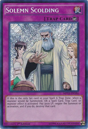 1st Edition, 2015 Mega-Tins Mega Pack, Counter Trap, Secret Rare, Trap Solemn Scolding [MP15-EN186] Secret Rare - Trading Card World