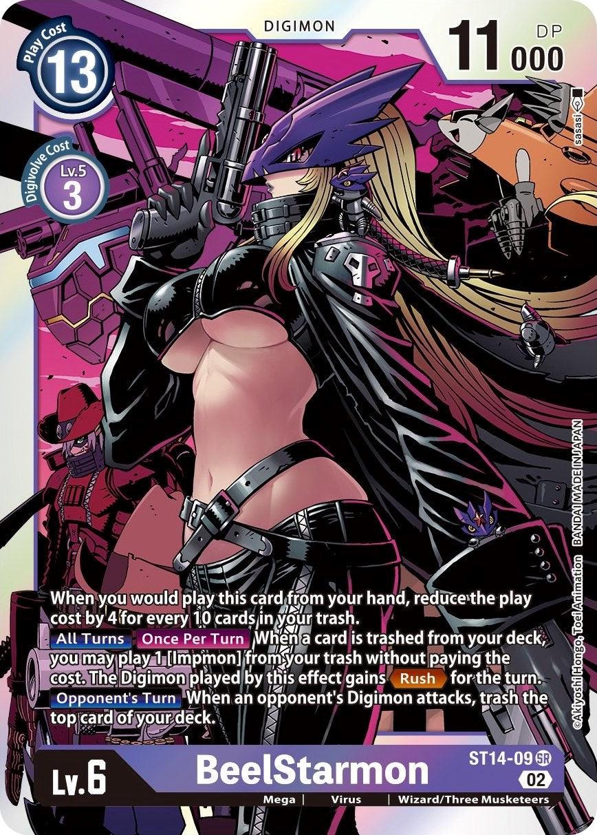 Digimon, Mega, Purple, ST14-09, Starter Deck: Beelzemon Advanced Deck Set, Super Rare, Virus, Wizard/Three Musketeers BeelStarmon [ST14-09] [Starter Deck: Beelzemon Advanced Deck Set] - Trading Card World
