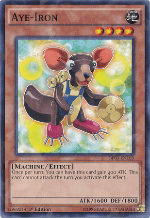 1st Edition, Battle Pack 3: Monster League, Earth, Effect Monster, Machine, Shatterfoil Rare Aye-Iron [BP03-EN103] Shatterfoil Rare - Trading Card World