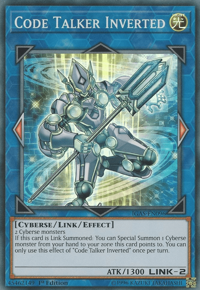 1st Edition, Cyberse, Ignition Assault, Light, Link/Effect Monster, Super Rare, Unlimited Code Talker Inverted [IGAS-EN096] Super Rare - Trading Card World
