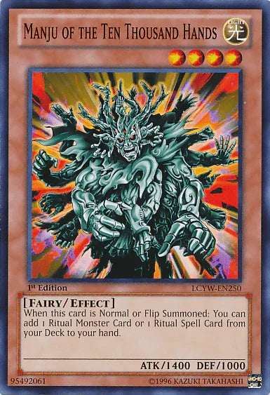 1st Edition, Common, Effect Monster, Fairy, Legendary Collection 3: Yugi's World, Light, Unlimited Manju of the Ten Thousand Hands [LCYW-EN250] Common - Trading Card World