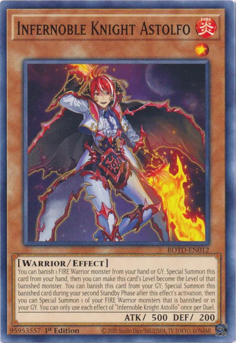 1st Edition, Common, Effect Monster, Fire, Rise of the Duelist, Warrior Infernoble Knight Astolfo [ROTD-EN012] Common - Trading Card World