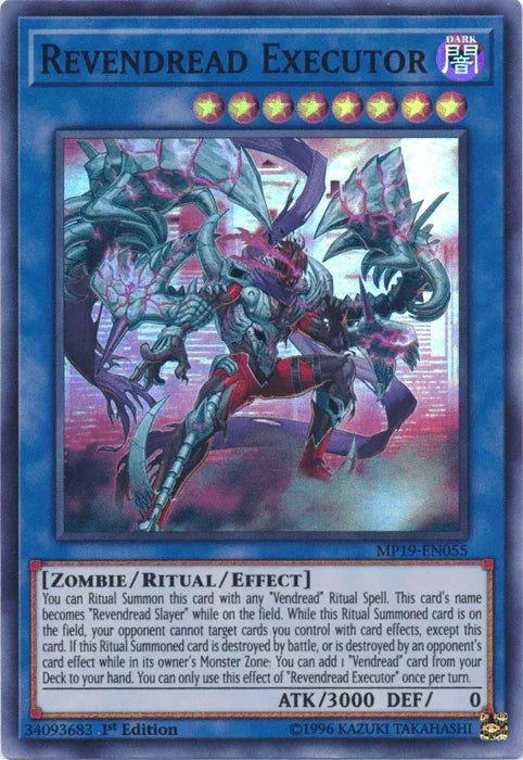 1st Edition, 2019 Gold Sarcophagus Tin Mega Pack, Dark, Ritual/Effect Monster, Super Rare, Unlimited, Zombie Revendread Executor [MP19-EN055] Super Rare - Trading Card World