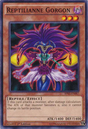 1st Edition, Battle Pack 3: Monster League, Common, Dark, Effect Monster, Reptile Reptilianne Gorgon [BP03-EN067] Common - Trading Card World