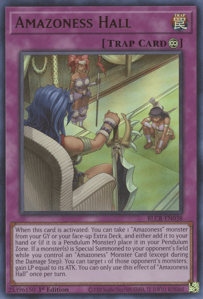 1st Edition, Battles of Legend: Crystal Revenge, Continuous Trap, Trap, Ultra Rare Amazoness Hall [BLCR-EN038] Ultra Rare - Trading Card World