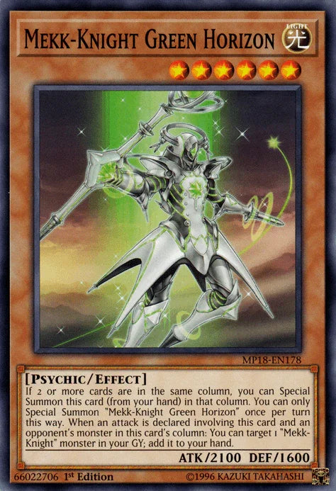 1st Edition, 2018 Mega-Tins Mega Pack, Common, Effect Monster, Light, Psychic Mekk-Knight Green Horizon [MP18-EN178] Common - Trading Card World