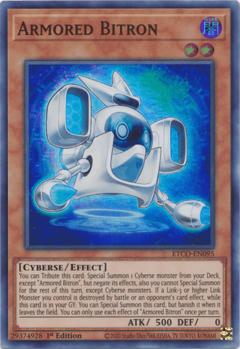 1st Edition, Cyberse, Dark, Effect Monster, Eternity Code, Super Rare Armored Bitron [ETCO-EN095] Super Rare - Trading Card World