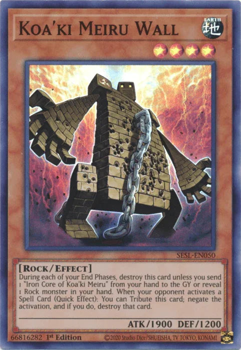 1st Edition, Earth, Effect Monster, Rock, Secret Slayers, Super Rare Koa'ki Meiru Wall [SESL-EN050] Super Rare - Trading Card World