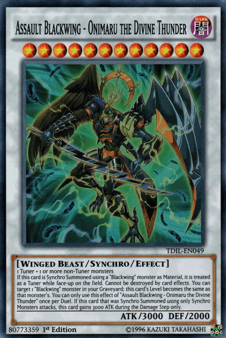 1st Edition, Dark, Super Rare, Synchro/Effect Monster, The Dark Illusion, Unlimited, Winged Beast Assault Blackwing - Onimaru the Divine Thunder [TDIL-EN049] Super Rare - Trading Card World