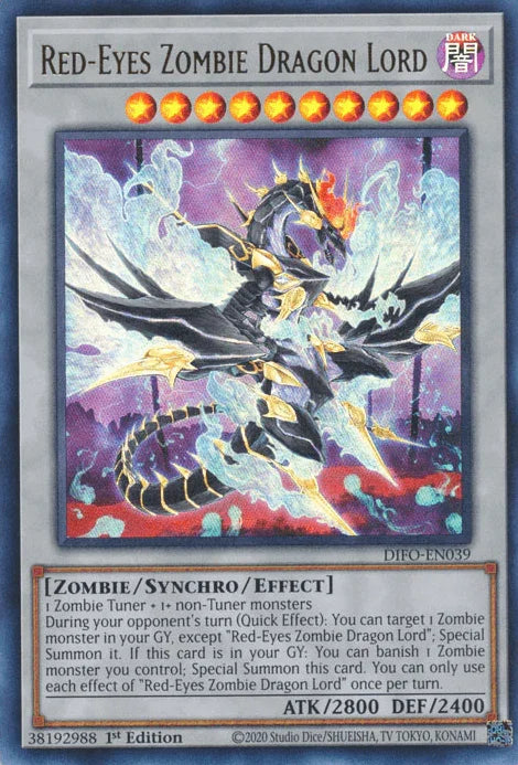 1st Edition, Dark, Dimension Force, Synchro/Effect Monster, Ultra Rare, Zombie Red-Eyes Zombie Dragon Lord [DIFO-EN039] Ultra Rare - Trading Card World