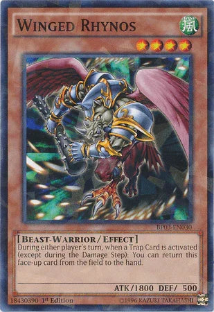 1st Edition, Battle Pack 3: Monster League, Beast-Warrior, Effect Monster, Shatterfoil Rare, Wind Winged Rhynos [BP03-EN030] Shatterfoil Rare - Trading Card World