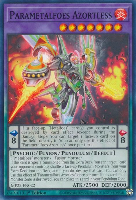 1st Edition, 2022 Tin of the Pharaoh's Gods, Common, Fire, Fusion/Pendulum/Effect Monster, Psychic Parametalfoes Azortless [MP22-EN022] Common - Trading Card World