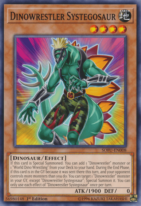 1st Edition, Common, Dinosaur, Earth, Effect Monster, Soul Fusion, Unlimited Dinowrestler Systegosaur [SOFU-EN008] Common - Trading Card World