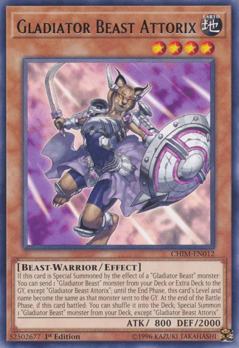 1st Edition, Beast-Warrior, Chaos Impact, Earth, Effect Monster, Rare, Unlimited Gladiator Beast Attorix [CHIM-EN012] Rare - Trading Card World