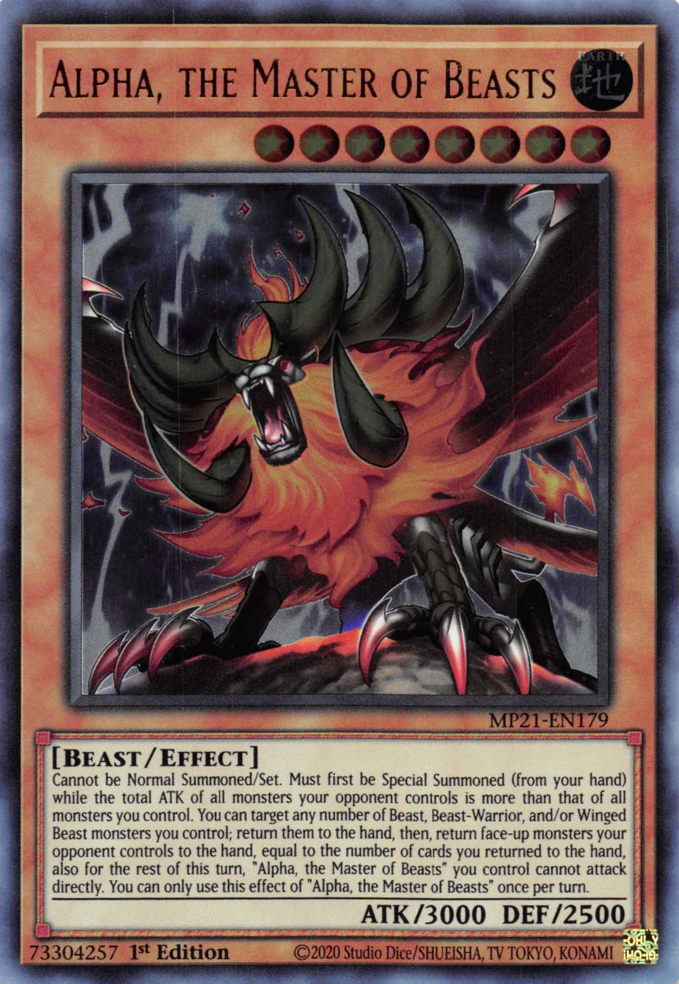 1st Edition, 2021 Tin of Ancient Battles, Beast, Earth, Effect Monster, Ultra Rare Alpha, the Master of Beasts [MP21-EN179] Ultra Rare - Trading Card World