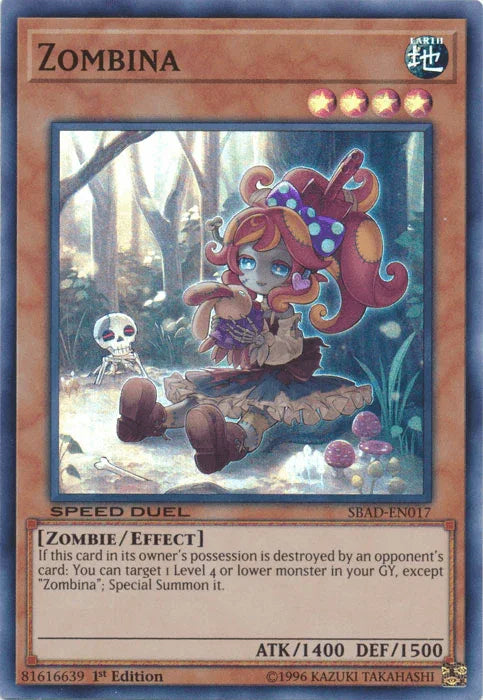 1st Edition, Earth, Effect Monster, Speed Duel: Attack from the Deep, Super Rare, Zombie Zombina [SBAD-EN017] Super Rare - Trading Card World