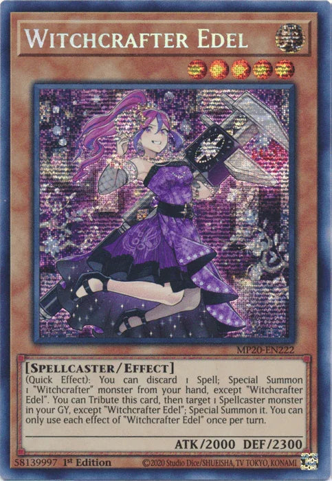1st Edition, 2020 Tin of Lost Memories, Effect Monster, Light, Prismatic Secret Rare, Spellcaster Witchcrafter Edel [MP20-EN222] Prismatic Secret Rare - Trading Card World