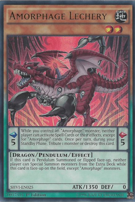 1st Edition, Dragon, Earth, Pendulum/Effect Monster, Shining Victories, Ultra Rare, Unlimited Amorphage Lechery [SHVI-EN025] Ultra Rare - Trading Card World