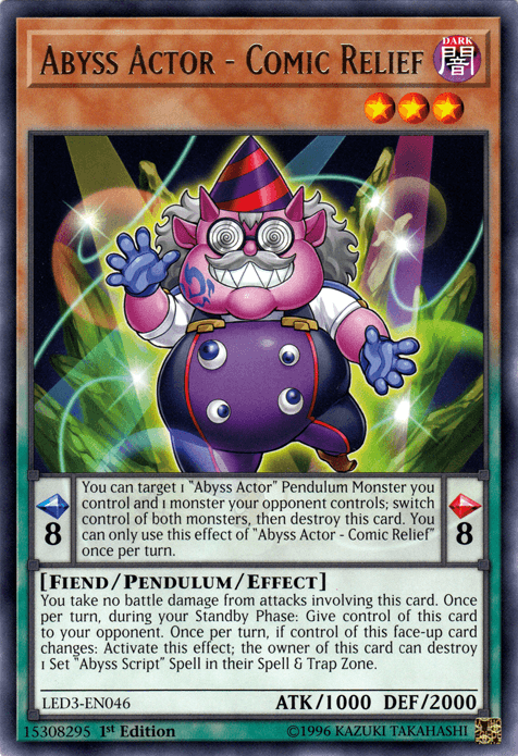 1st Edition, Dark, Fiend, Legendary Duelists: White Dragon Abyss, Pendulum/Effect Monster, Rare Abyss Actor - Comic Relief [LED3-EN046] Rare - Trading Card World